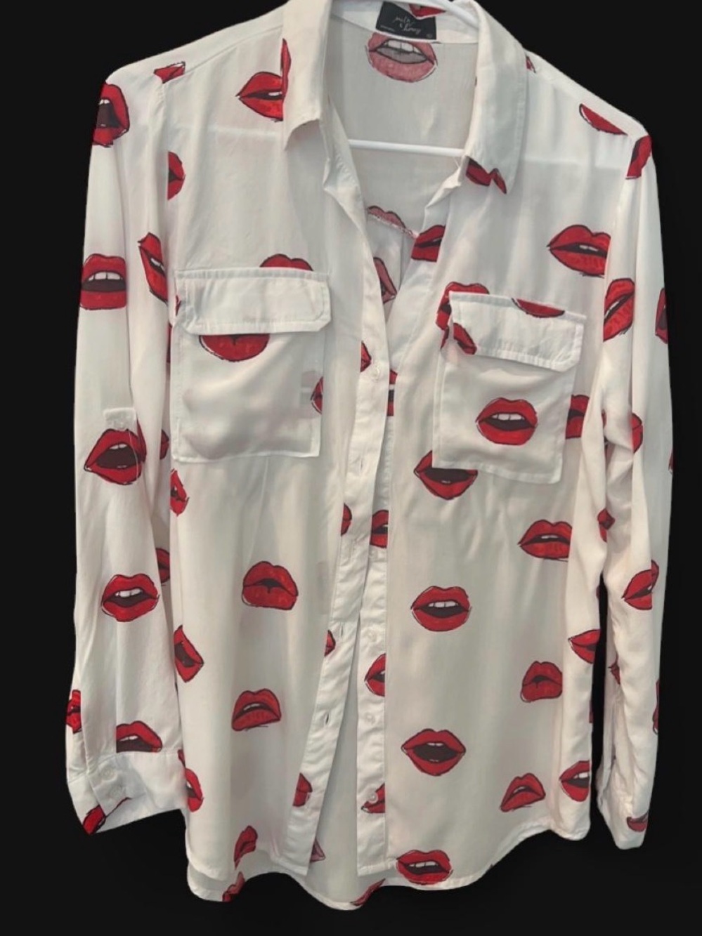 Milk & Honey White Shirt with Red Lip Print - Stylish Button-Up